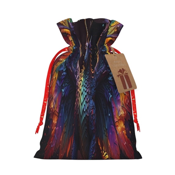 Pofeuu Rainbow Wings Majestic Dragon Print Burlap Bags with Drawstrings Drawstring Gift Bags Pouch Bag for Thankgiving Birthday Party Gift Wrapping Treats and Party Favors-Medium