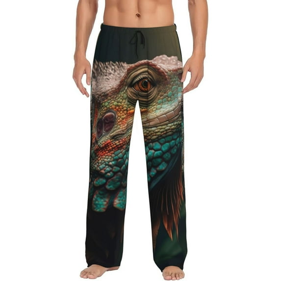 Pofeuu Realistic Colorful Chameleon Print Men's Pajama Pants, Soft Lounge Pajama Pants with big pockets for Men Plaid Pj Bottoms-Medium