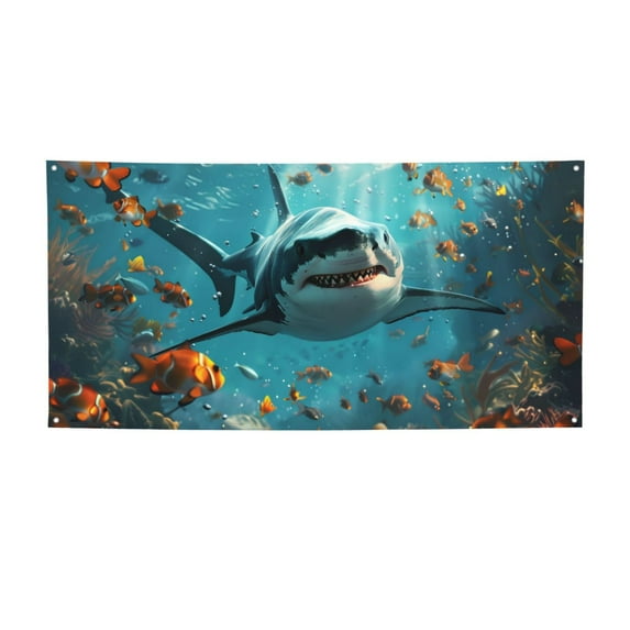 Pofeuu Realistic Ocean Shark Print Colorful Yard Festival Banner Sign Party Outdoor & Indoor Party Decoration Banne Festival Yard Sign-Small