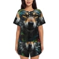 thumbnail image 1 of Pofeuu Realistic Style Colorful Wolf Print Women's Pajama Set Short/Shorts Soft Button PJs Elastic Drawstring Waist Sleepwear-Medium, 1 of 6