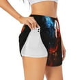thumbnail image 1 of Pofeuu Red And Blue Fire Bird Print Women's Athletic Shorts Running Workout Shorts Tummy Control Quick Dry Gym Shorts with Pockets Double layer sports shorts-Small, 1 of 7