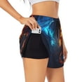 thumbnail image 1 of Pofeuu Red And Blue Fire Dragon C Print Women's Athletic Shorts Running Workout Shorts Tummy Control Quick Dry Gym Shorts with Pockets Double layer sports shorts-Small, 1 of 7