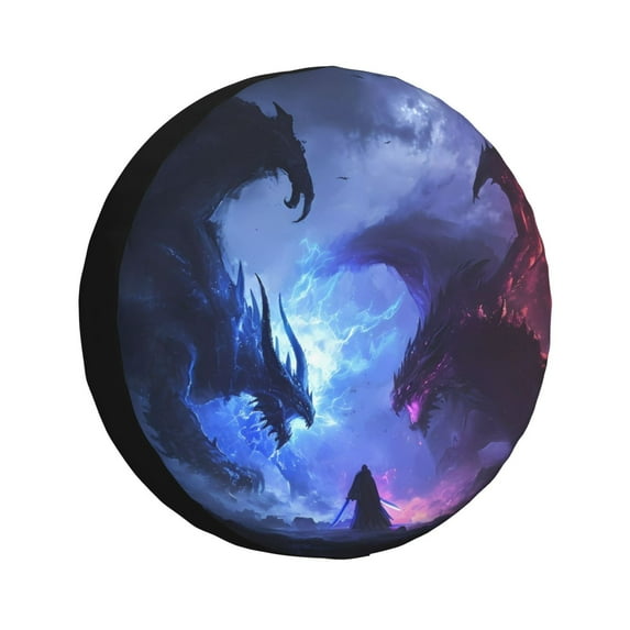 Pofeuu Red And Blue Fire Dragon Print Spare Tire Wheel Cover for Car Truck SUV Camper Universal Fit Spare Tire Cover RV Spare Tire Covers-15 inch