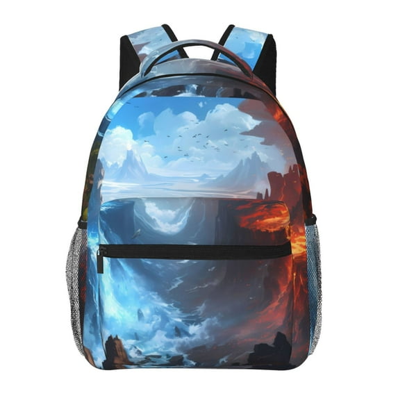 Pofeuu Red And Blue Fire Mountains Print Backpack for Men and Women - Basic Bookbag Casual Daypack Backpacks for College Work Travel-One Size