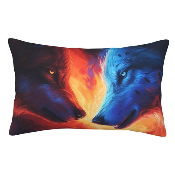 Pofeuu Red And Blue Fire Wolf Print Polyester Microfiber Plush Pillowcases, Super Soft and Cozy Pillow Case Covers with Envelop Closure(Pillow core not included)-20"x30"