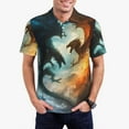 thumbnail image 1 of Pofeuu Red And Blue Flame Wave Dragon Print Men's Loose Fit Midweight Short-Sleeve Pocket Polo-Medium, 1 of 6