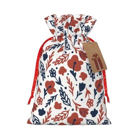 Pofeuu Red Blue Leaves Print Burlap Bags with Drawstrings Drawstring Gift Bags Pouch Bag for Thankgiving Birthday Party Gift Wrapping Treats and Party Favors-Medium