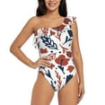 thumbnail image 1 of Pofeuu Red Blue Leaves Print Women's One Piece Swimsuits One Shoulder Swimwear Asymmetric Ruffle Monokinis Bathing Suits-Large, 1 of 6