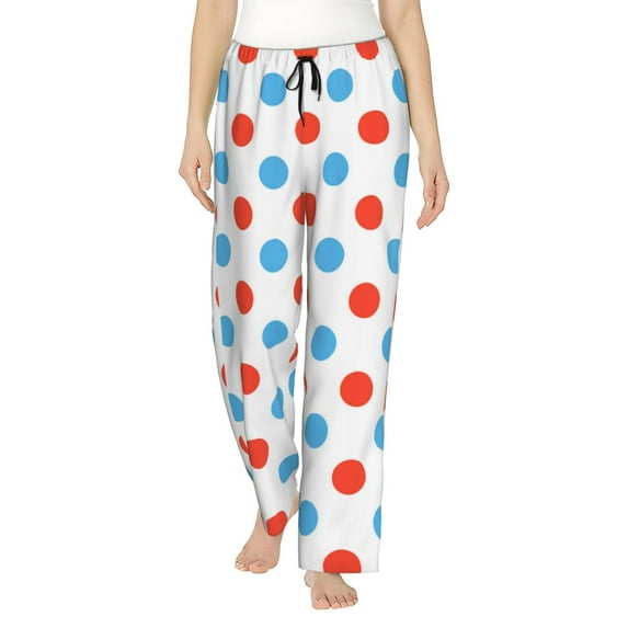 Pofeuu Red Blue Polka Dots Print Women's Fashion Pajama Pants with Pockets Comfy Drawstring Sleep Lounge Bottoms-Small