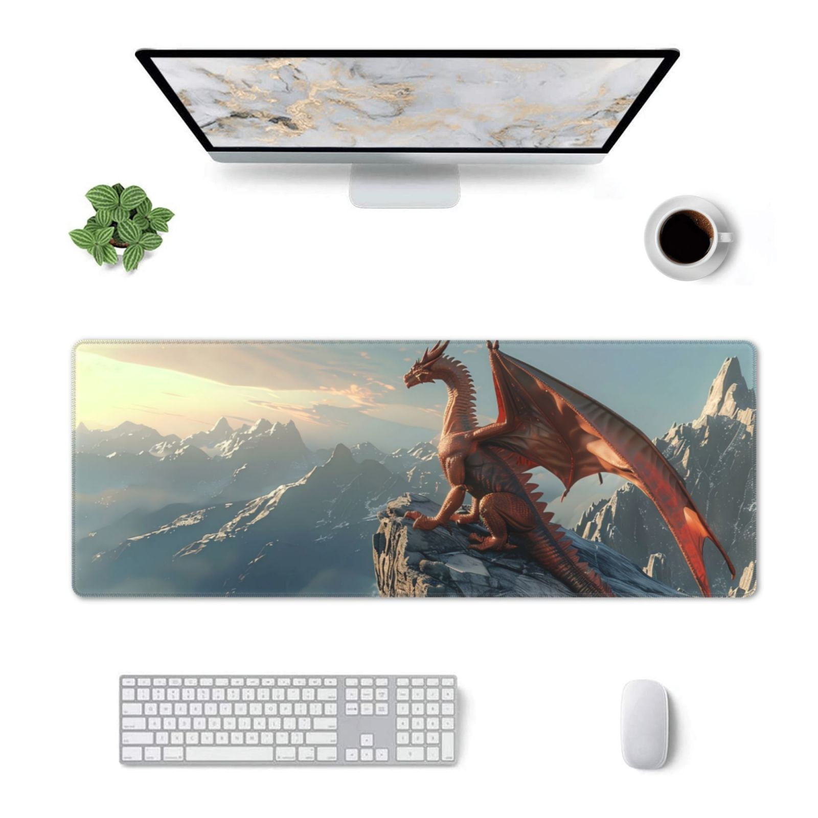 Pofeuu Red Dragon Mountain Sunrise Print Desk Mat for Keyboard and ...