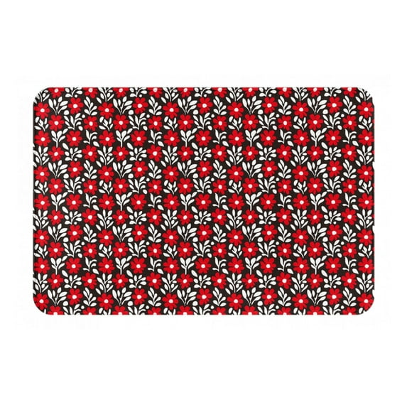 Pofeuu Red Floral Print Flannel Doormats Rug16"x24"Rug Washable Doormats Indoor Outdoor Rugs for Layered Front Door Mats, Porch, Kitchen, Entryway