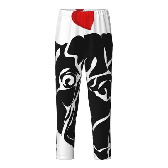 Pofeuu Red Heart And Puppy Of Bulldog Print Teenagers' Pajama Pants, Soft Lounge Pajama Pants with big pockets for Men Plaid Pj Bottoms-XS(5-6)