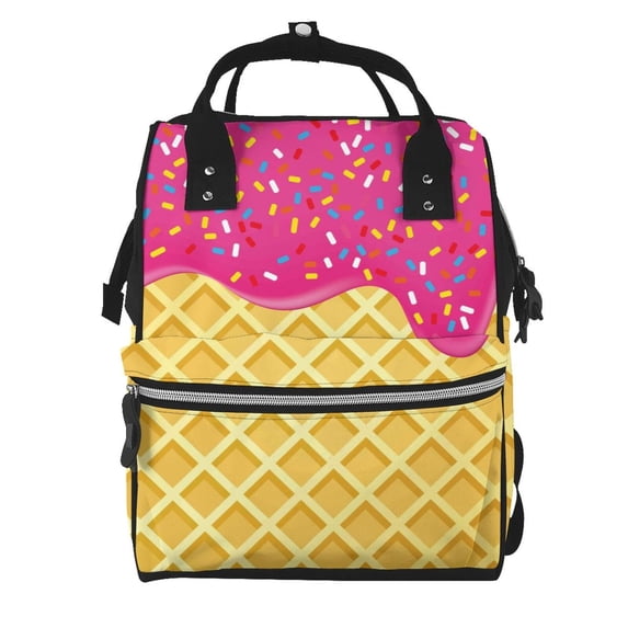 Pofeuu Red Ice Cream Print Diaper Bag Backpack, Multifunction Travel Pack Maternity Baby Changing Bags, Large Capacity, Waterproof