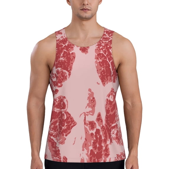 Pofeuu Red Meat Print Men's Workout Tank Tops Sleeveless Muscle Gym Shirt Quick Dry-4X-Large