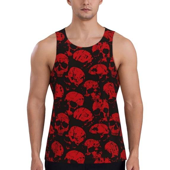 Pofeuu Red Skulls Print Men's Workout Tank Tops Sleeveless Muscle Gym Shirt Quick Dry-4X-Large