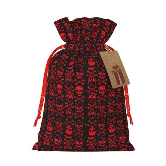 Pofeuu Red Skulls With Crossbones Print Burlap Bags with Drawstrings Drawstring Gift Bags Pouch Bag for Thankgiving Birthday Party Gift Wrapping Treats and Party Favors-Medium