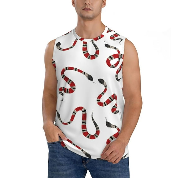 Pofeuu Red Snake Print Men's Muscle T-Shirt, Sleeveless, Muscle Tank, Classic Muscle Tee Top For Men Casual Sleeveless Muscle T-Shirt Trendy Clothes-XX-Large