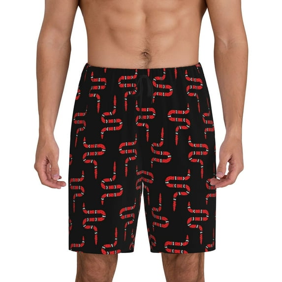 Pofeuu Red Snake Print Men's Soft Woven Elastic Waistband Sleep Pajama Short-4X-Large