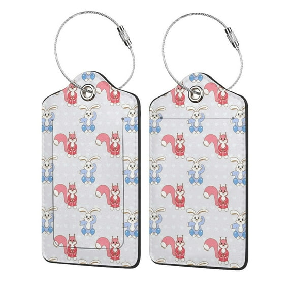 Pofeuu Red Squirrel And Blue Rabbit Print Luggage Tags, Privacy Cover ID Label with Stainless Steel Loop and Address Card for Travel Bag Suitcase-4 PCS