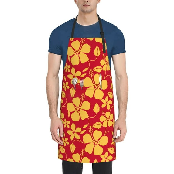 Pofeuu Red Vintage Flowers Print Waterproof Apron with Pockets Adjustable Cooking Aprons Kitchen Bib for Baking Household Cleaning
