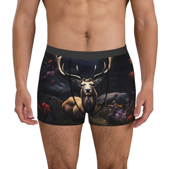 Pofeuu Regal Stag In Forest Print Men’s Boxer Briefs, Moisture-Wicking Underwear, Regular,Trunk-Large