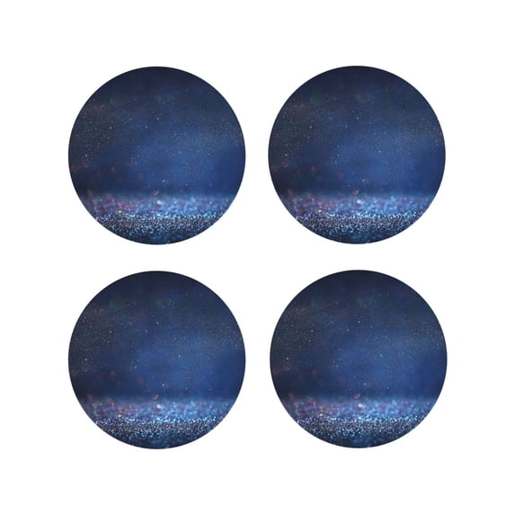 Pofeuu Retro Blue Glitter Print Coasters for Drinks, 4Pack PU Leather Coasters, Bar Drink Coasters for Tabletop Protection, Furniture from Damage-Round Shape