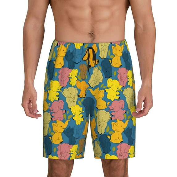 Pofeuu Retro Boho Elephants Print Men's Soft Woven Elastic Waistband Sleep Pajama Short-3X-Large