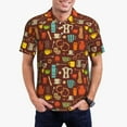 thumbnail image 1 of Pofeuu Retro Coffee Print Men's Loose Fit Midweight Short-Sleeve Pocket Polo-Small, 1 of 6