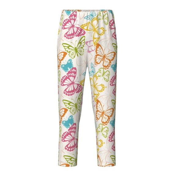 Pofeuu Retro Colorful Butterfly Print Teenagers' Pajama Pants, Soft Lounge Pajama Pants with big pockets for Men Plaid Pj Bottoms-Medium