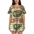thumbnail image 1 of Pofeuu Retro Cover For Coffee Print Women's Pajama Set Short/Shorts Soft Button PJs Elastic Drawstring Waist Sleepwear-, 1 of 6
