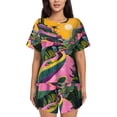 thumbnail image 1 of Pofeuu Retro Futuristic Landscape Print Women's Pajama Set Short/Shorts Soft Button PJs Elastic Drawstring Waist Sleepwear-XX-Large, 1 of 6