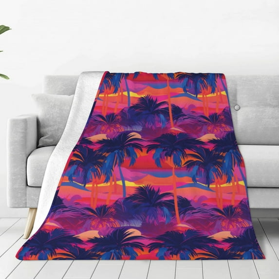 Pofeuu Retro Palms Print Ultra-Soft Micro Fleece Blanket,for Bed Or Sofa,All Season Throw Blankets Flannel Blanket-40"x30"