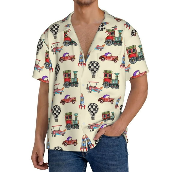 Pofeuu Retro Steampunk Vehicle1 Print Mens Casual Short Sleeve Shirts Beach Summer Spread Collar Pocket Tops Men's Casual Short-sleeved Shirt-X-Large