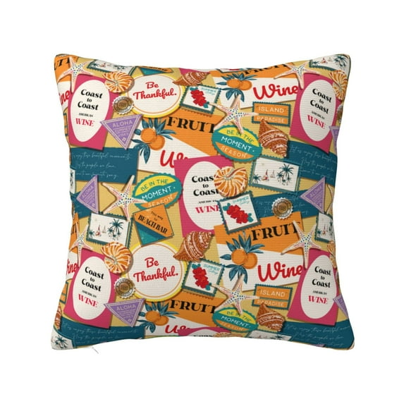 Pofeuu Retro Summer Stamp Print Double-sided plush pillowcase Square Throw Pillow Covers Pillows Cover for Living Room Bedroom Sofa Couch Cushion Cover(No pillow core)-22"x22"