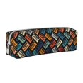 Pofeuu Retro Tape Print Leather Pencil Case, Leather Pencil Pouch Large