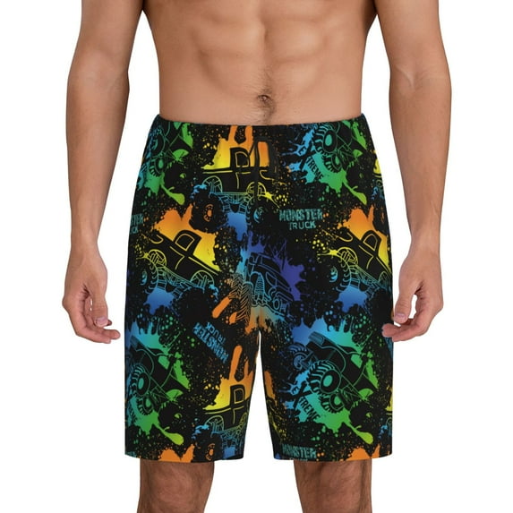 Pofeuu Retro Truck Print Men's Soft Woven Elastic Waistband Sleep Pajama Short-4X-Large