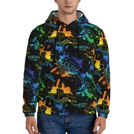 Pofeuu Retro Truck Print Mens Casual Hooded Collar Drawstring Hoodies Pullover Sweatshirts Casual Long Sleeve Shirts-4X-Large