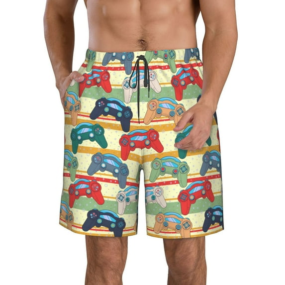 Pofeuu Retro With Joysticks Prin Men's Swim Trunks Quick Dry Bathing Suit Swimming Board Shorts Mesh Lining Beach Swimwear-Small