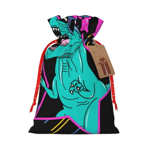 Pofeuu Rex Dinosaur With Sunglasses Print Burlap Bags with Drawstrings Drawstring Gift Bags Pouch Bag for Thankgiving Birthday Party Gift Wrapping Treats and Party Favors-Small