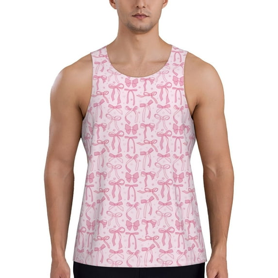 Pofeuu Ribbon Bow Print Men's Workout Tank Tops Sleeveless Muscle Gym Shirt Quick Dry-X-Large