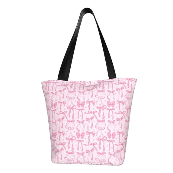 Pofeuu Ribbon Bow Print Women Fashion Shoulder Handbags Top Handle Satchel Bags Tote Shoulder Shopping Bag Stylish Canvas Tote Bag