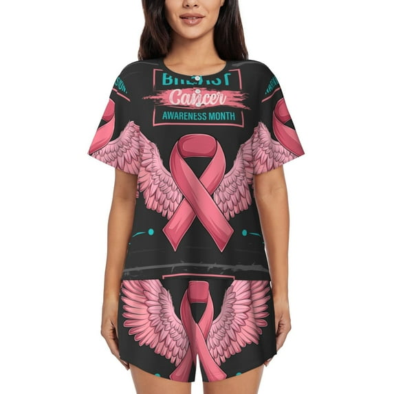 Pofeuu Ribbon With Angel Wings Print Women's Pajama Set Short/Shorts Soft Button PJs Elastic Drawstring Waist Sleepwear-4X-Large