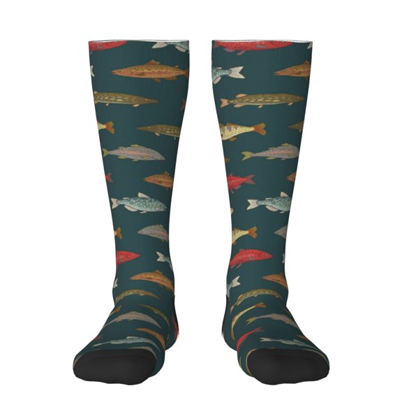 Pofeuu River Freshwater Fish Print Stockings, Adult Running Hiking Socks for Youth and Adult