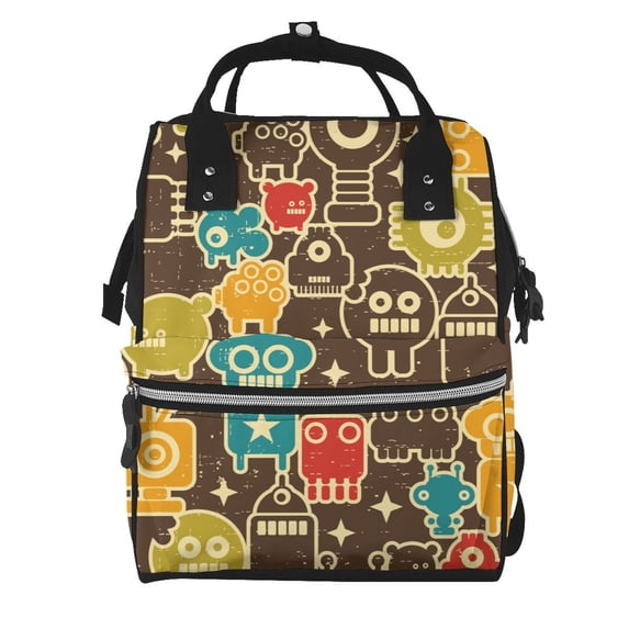 Pofeuu Robot and Monsters Print Diaper Bag Backpack, Multifunction Travel Pack Maternity Baby Changing Bags, Large Capacity, Waterproof