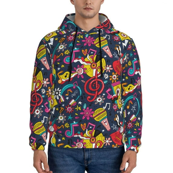 Pofeuu Rock Music Print Mens Casual Hooded Collar Drawstring Hoodies Pullover Sweatshirts Casual Long Sleeve Shirts-Large