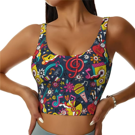 Pofeuu Rock Music Print Sports Bra for Women Sexy Vest Yoga Running Gym Fitness Crop Bras Tops-Medium