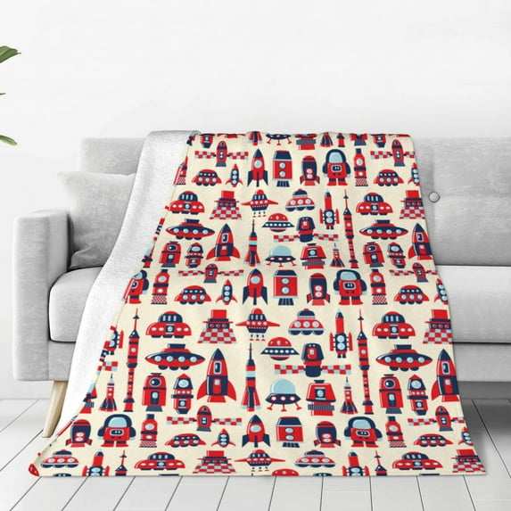 Pofeuu Rocket Pattern Print Ultra-Soft Micro Fleece Blanket,for Bed Or Sofa,All Season Throw Blankets Flannel Blanket-50"x40"