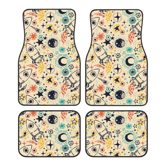 Pofeuu Rockets Print Car Foot Mat Set of 4 Pieces - All-Weather Full Set Floor Mats for Cars Trucks SUVs