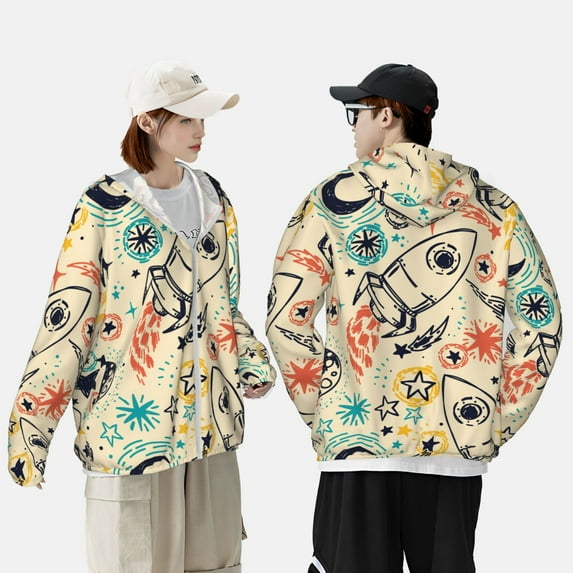 Pofeuu Rockets Print Sun Protection Outdoor Lightweight Full Zip UV Cooling Hoodie Long Sleeve Summer Clothing for Outdoor Hiking-Small