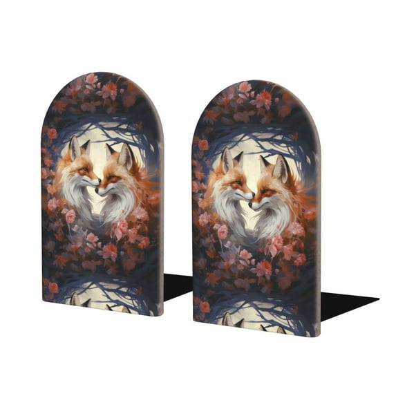 Pofeuu Romantic Flower Fox Print Large Bookend Hold Heavy Books- Wood Bookends for Heavy Books Heavy Duty Book Ends Wood Bookends for Office Desk Non-Skid